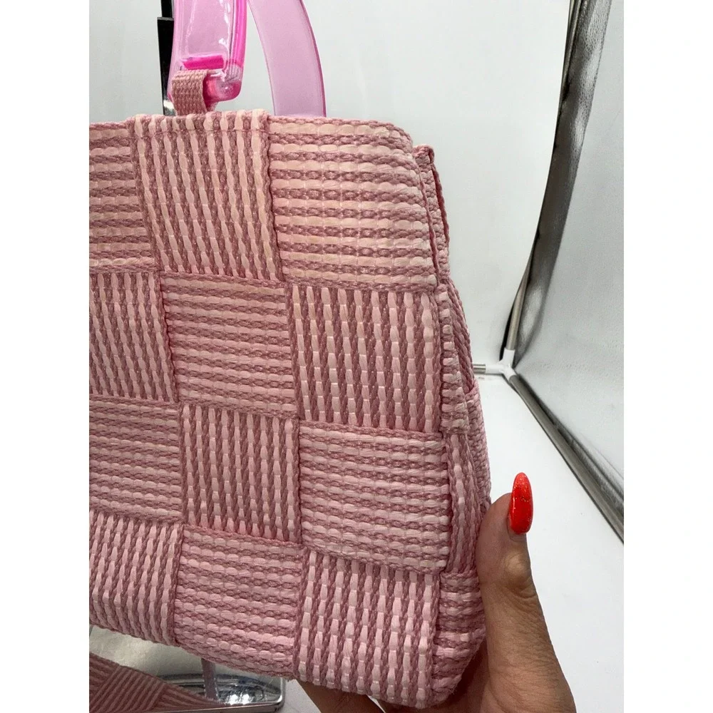M. & G. Bertini Pink Woven Straw Handbag Made in Italy Acrylic Handles